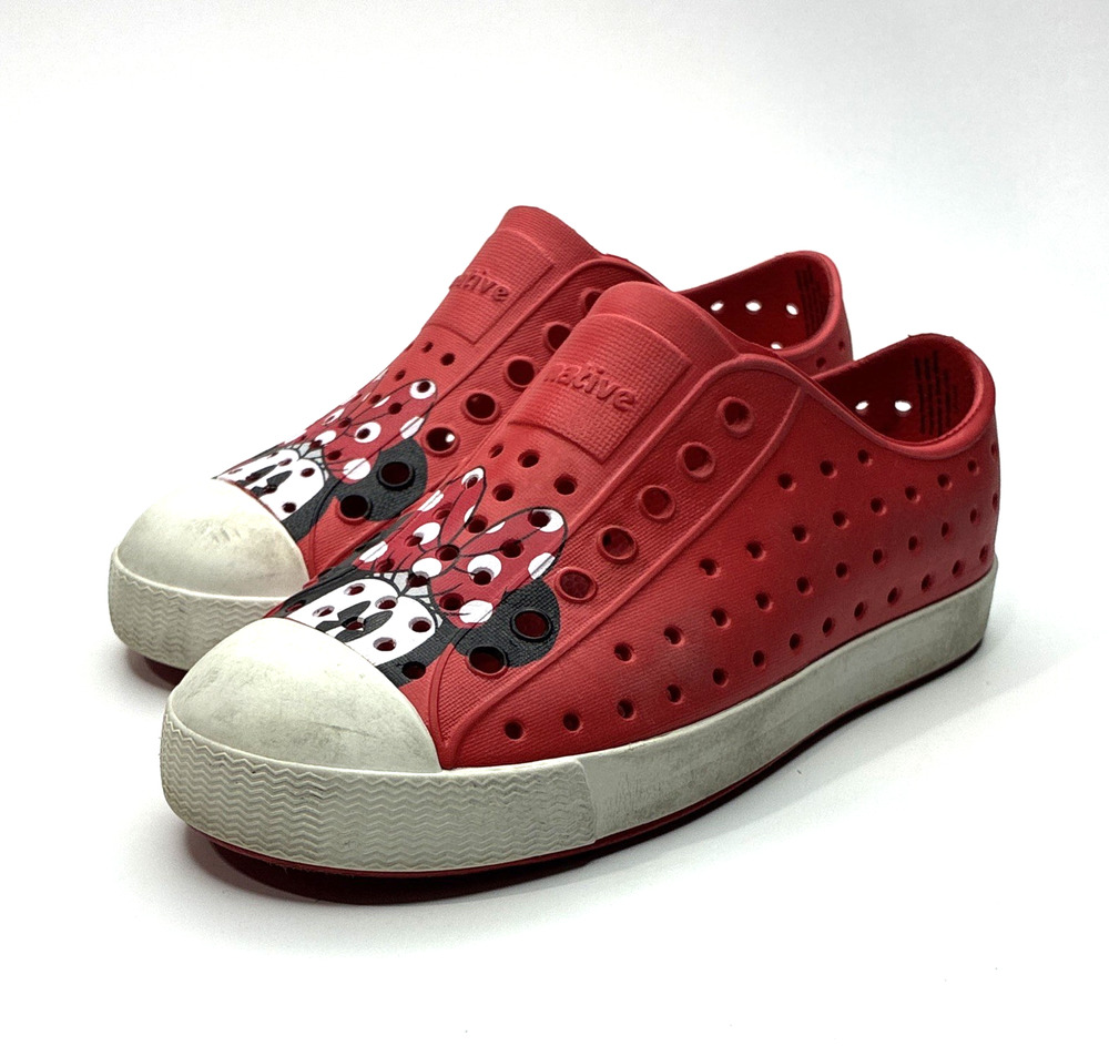 Native Jefferson Disney Minnie Mouse Red White Kids Slip On Water Shoes US 12